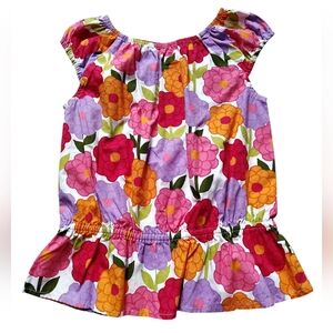 Gymboree Girls 100 Cotton Pink and Orange Floral Blouse with Peplum Waist